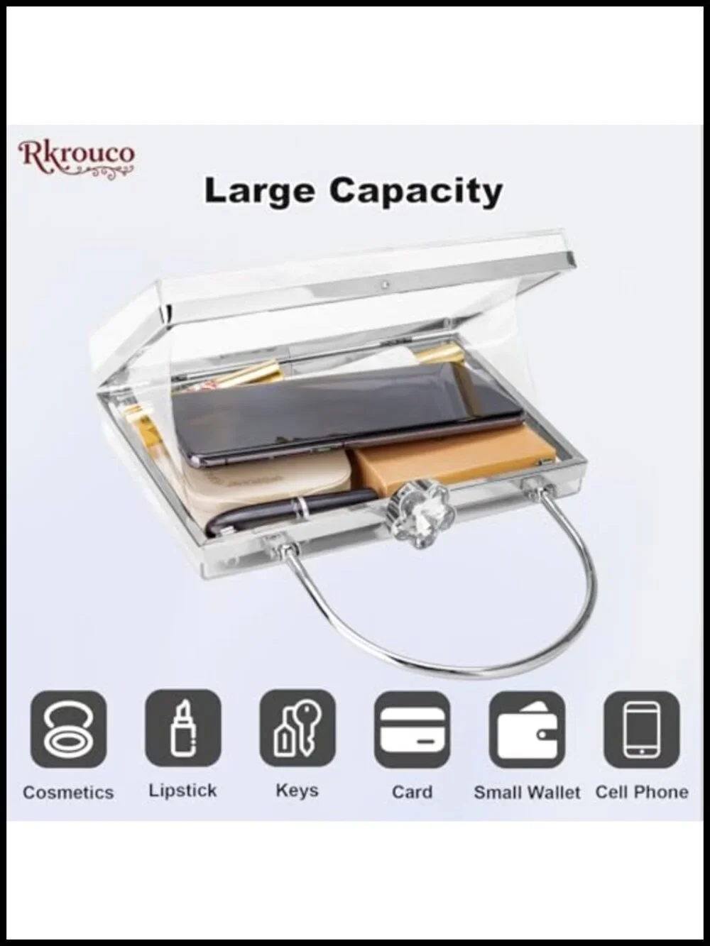 Clear Acrylic Clutch Handbag with Removable Chain Strap